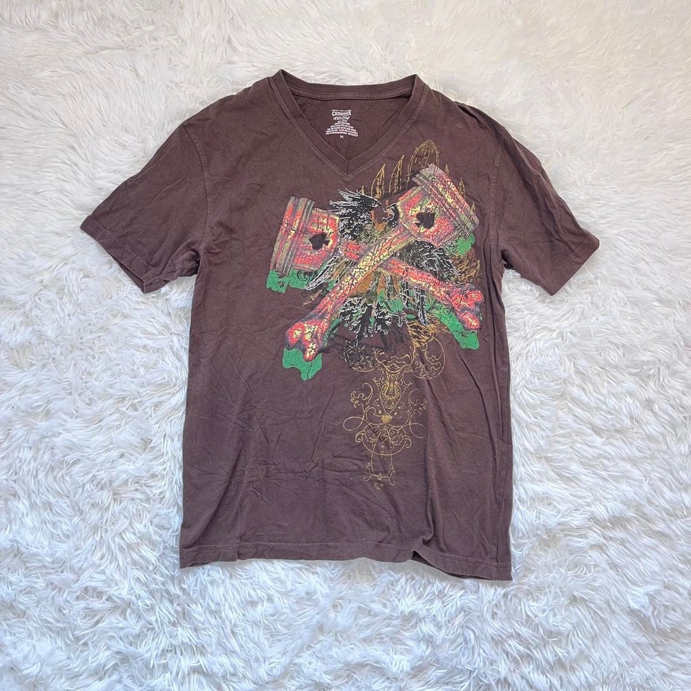 y2k brown bone cyber graphic t shirt medium